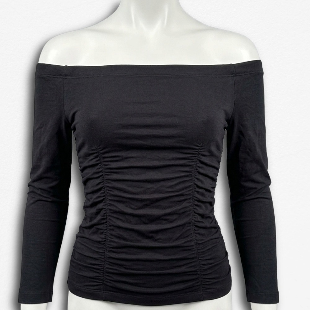 Free People Intimately PMBANDO Ruched Off Shoulder Long Sleeve Top Black XS/S